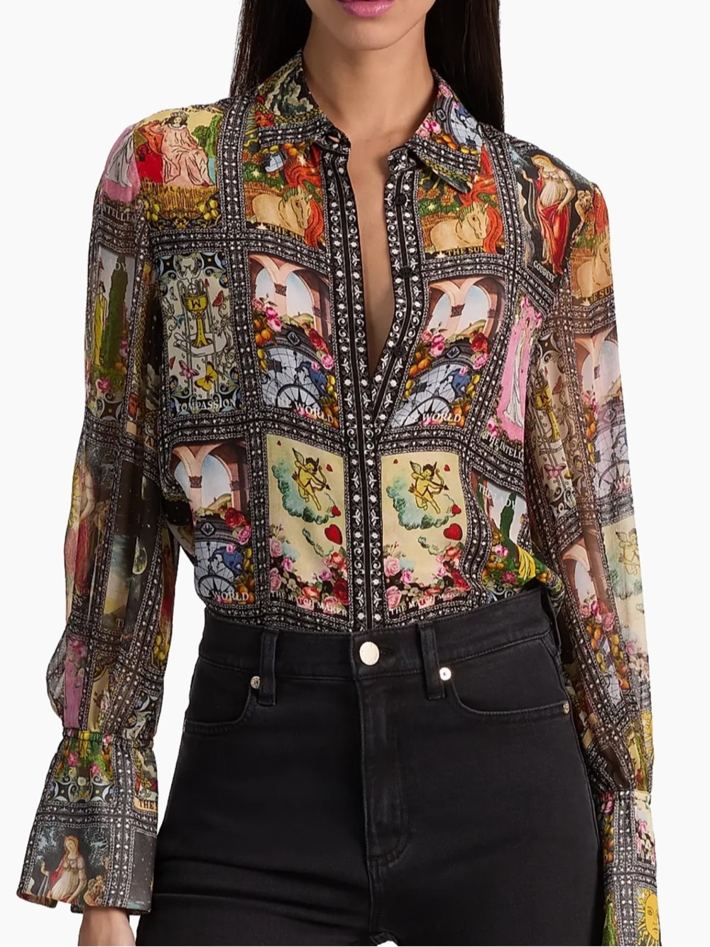 NWOT Women's Alice & Olivia Tarot Card Multi Color Button-Front Blouse Size S